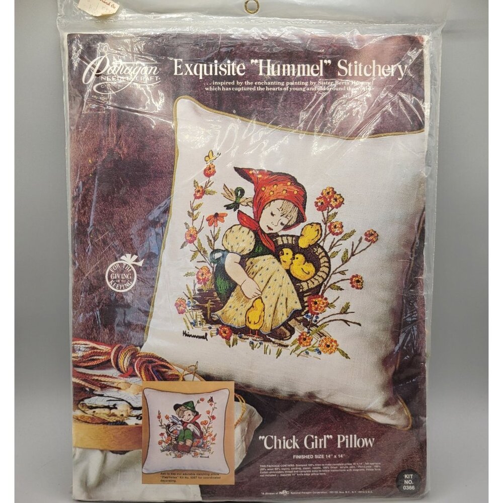 Paragon Needlecraft Hummel Chick Girl Pillow Linen Crewel Kit 14 x 14